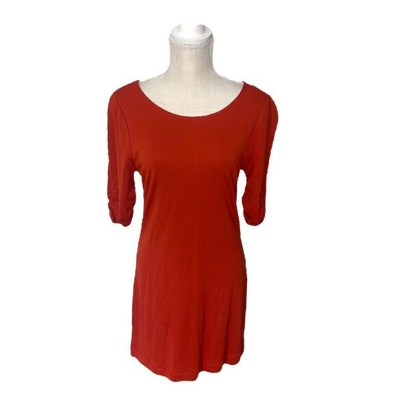Banana Republic Ruched Sleeve Shift Dress in Burnt Tangerine Medium NWT - Picture 2 of 12